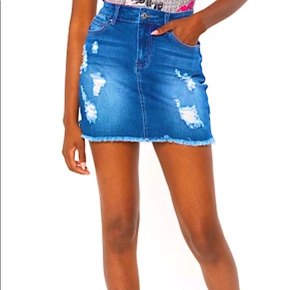 MINI MICRO SKIRT DISTRUCTED DENIM JEAN SKIRT HIGH RISE ACID WASHED, SZ LARGE NWT - Picture 1 of 6